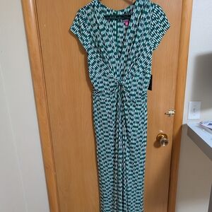 Vince Camuto Green and White Geometric Jumpsuit